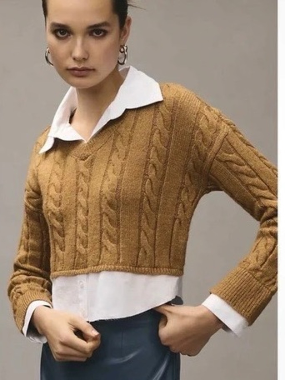 Anthropologie Pilcro Cable Knit Twofer Sweater Cable Knit Twofer Sweater